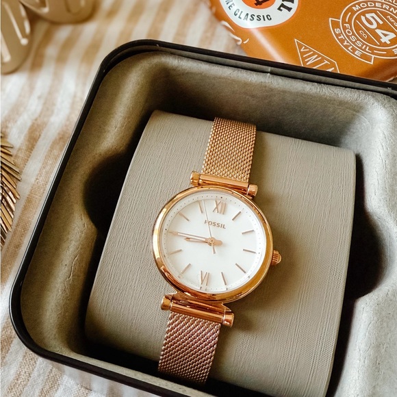 Fossil Accessories - Fossil Women’s Carlie Mini Three-Hand Rose Gold-Tone Stainless Steel Watch